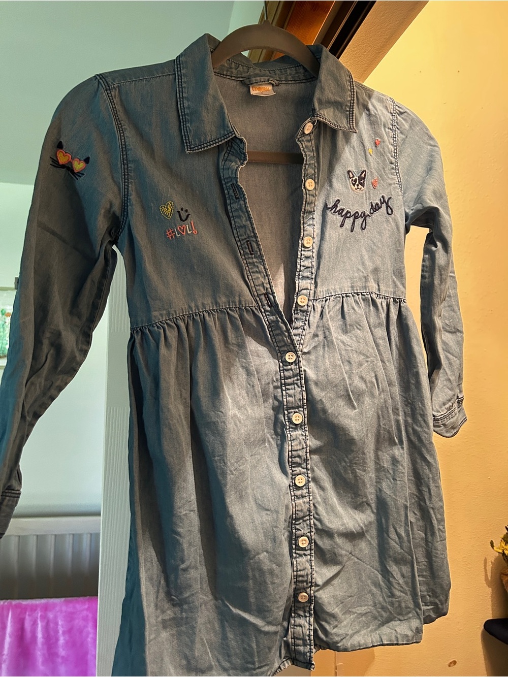 Gymboree Light Blue Embroidered Denim Button-Down Shirt